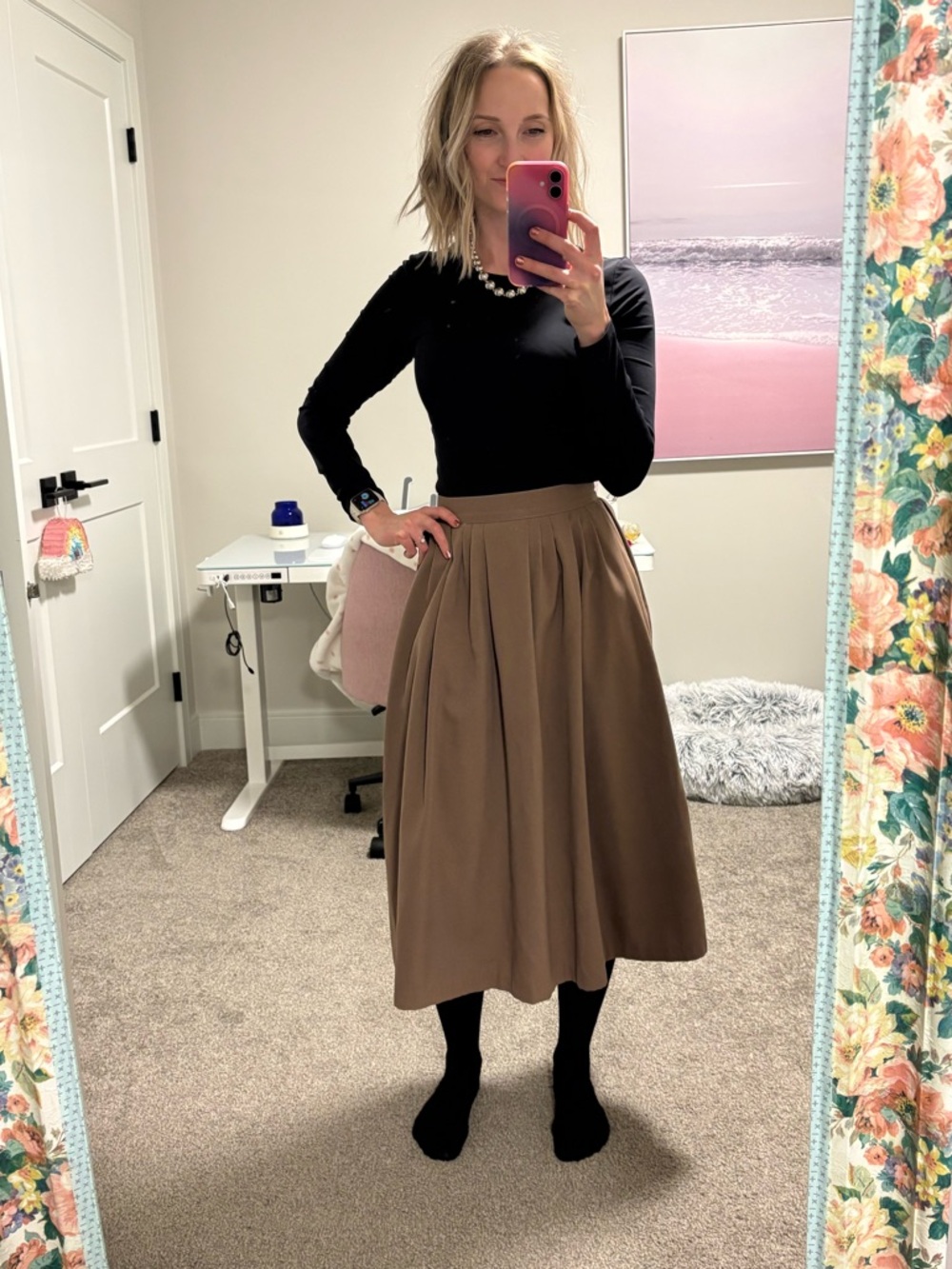 Vintage Midi Skirt in Light Brown